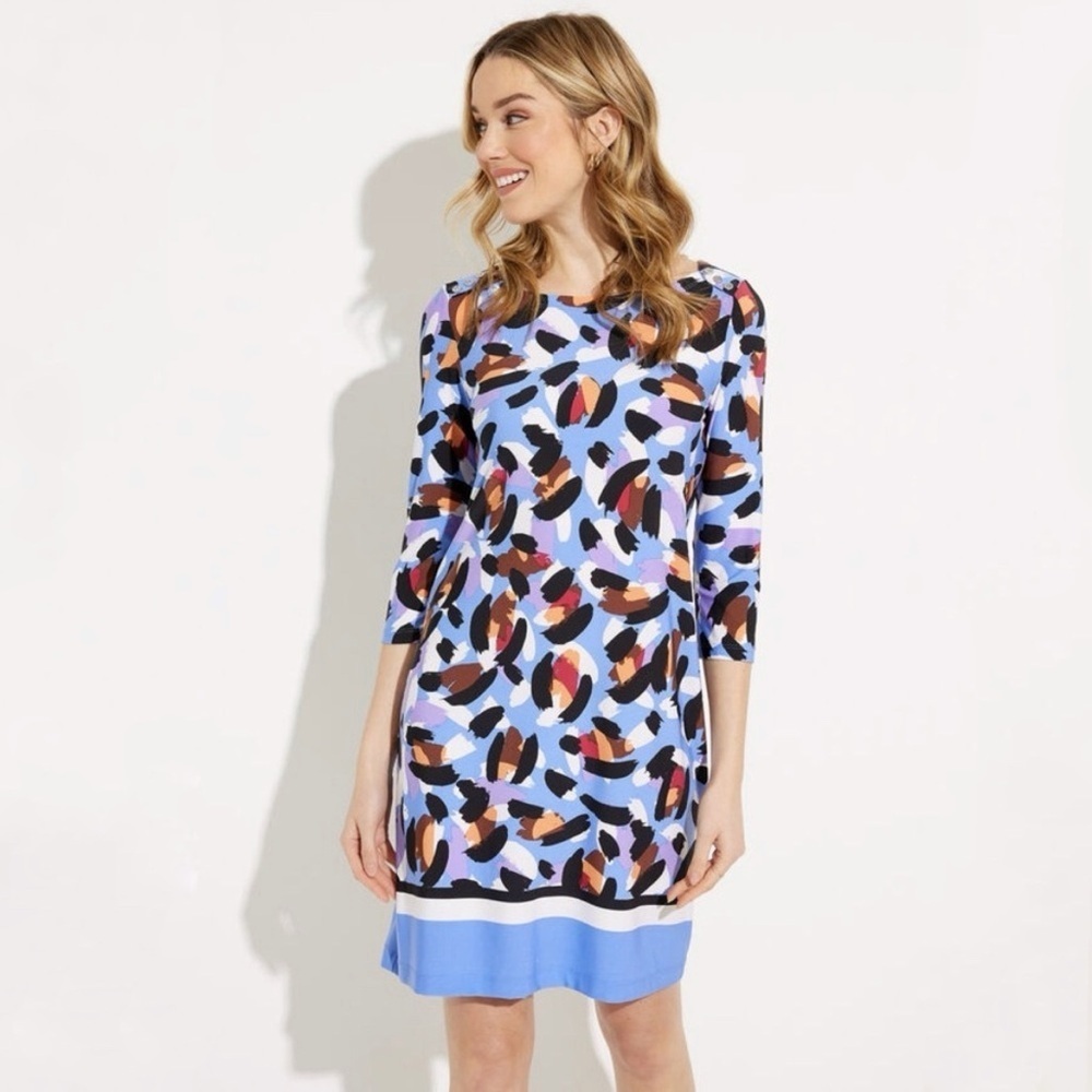 Joseph Ribkoff Abstract Print Square Neck 3/4 Sleeve Shift Dress Size 10